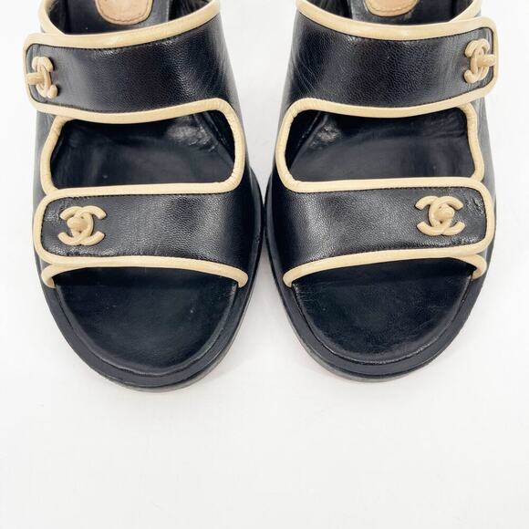 Vintage Chanel Black & Beige Leather CC Logo Slide Mule Heels size EU 36 - Picture 7 of 14